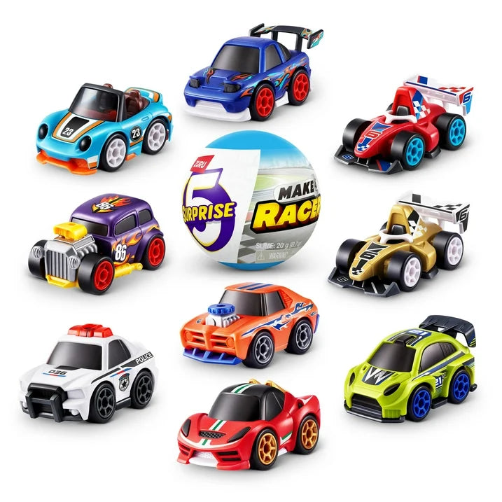 5 Mini Brinquedos Colecionáveis Surpresa com Tema de Carro de Corrida Make-A-Racer da ZURU