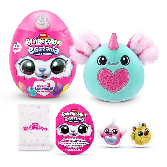 Rainbocorns Eggzania 4,7 polegadas (Baby Mania), peluche surpresa com desempacotamento e brinquedo macio para meninas