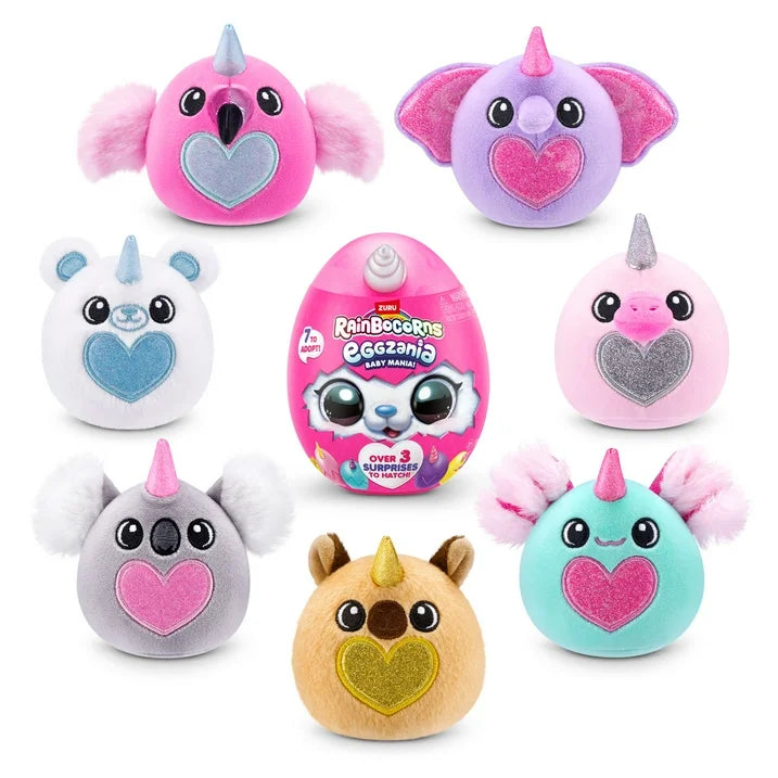 Rainbocorns Eggzania 4,7 polegadas (Baby Mania), peluche surpresa com desempacotamento e brinquedo macio para meninas