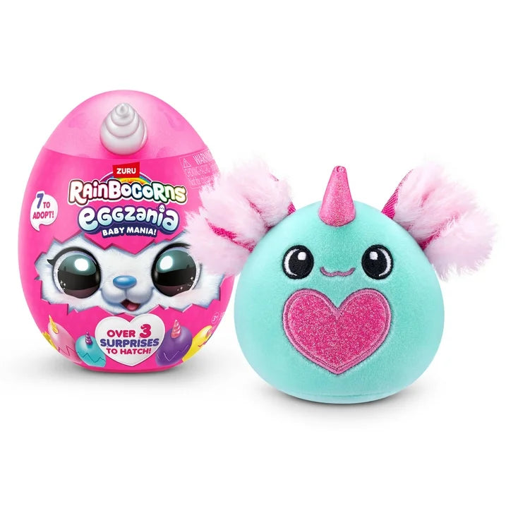 Rainbocorns Eggzania 4,7 polegadas (Baby Mania), peluche surpresa com desempacotamento e brinquedo macio para meninas